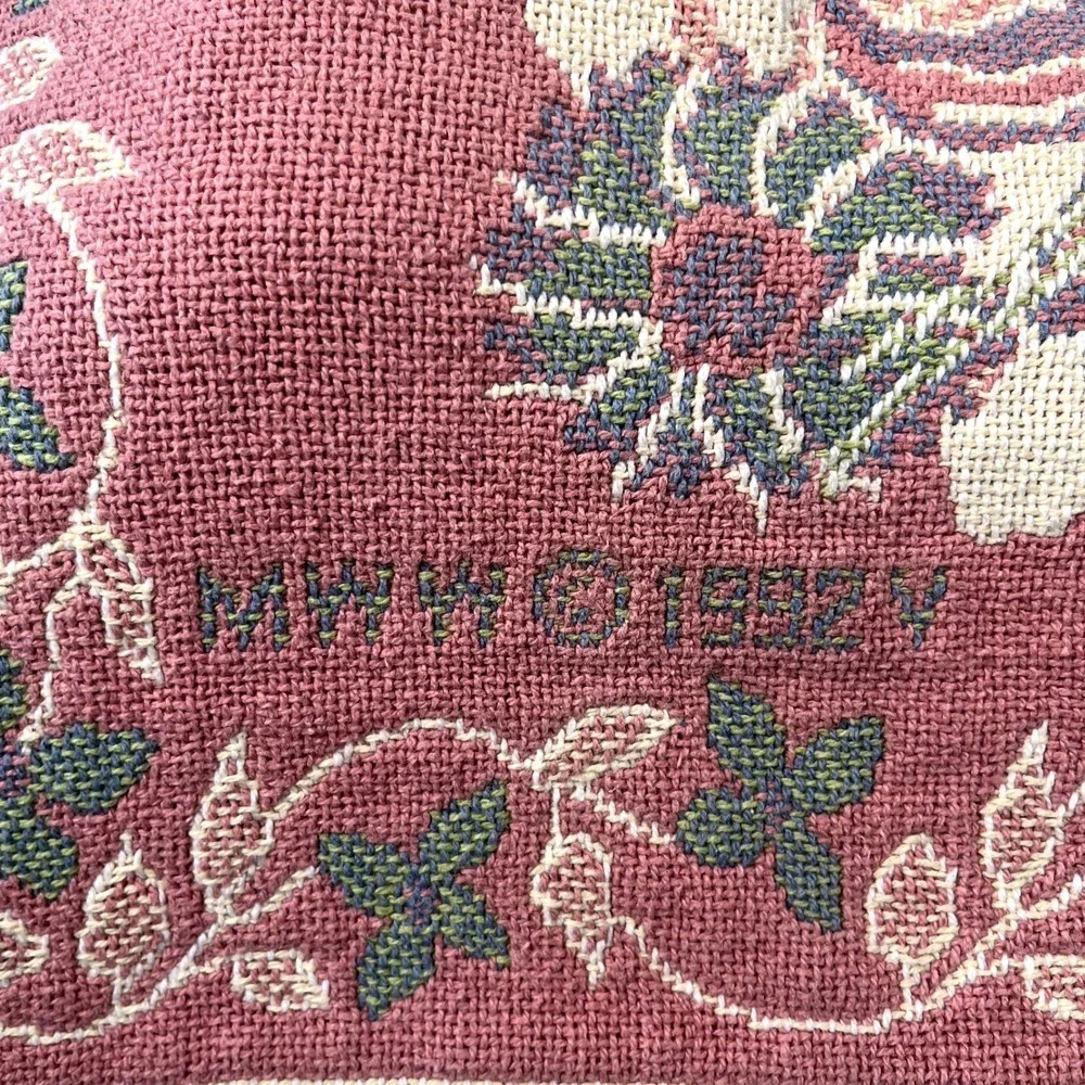 Vintage Rug Blanket Pink Green Floral Print Fringe Trim Accent Knitted Casual